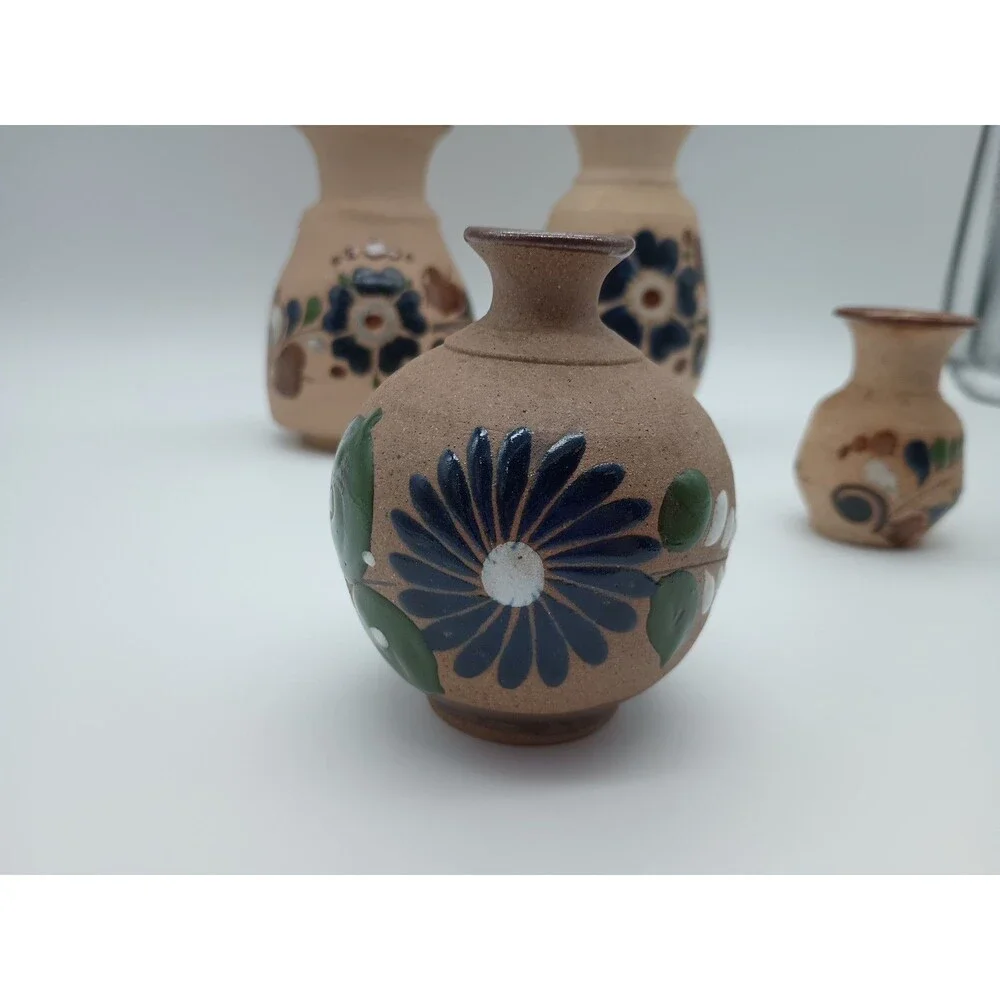 Tonala Sandstone Pottery Mexico Vases Floral Lot Of 4